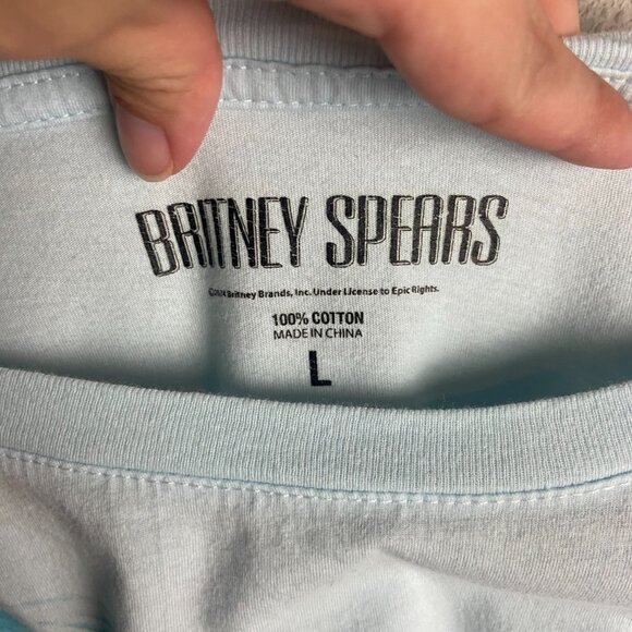 Britney Spears Band Tee Size Large Blue Graphic T Shirt Y2K Oversized Cotton - Picture 3 of 5
